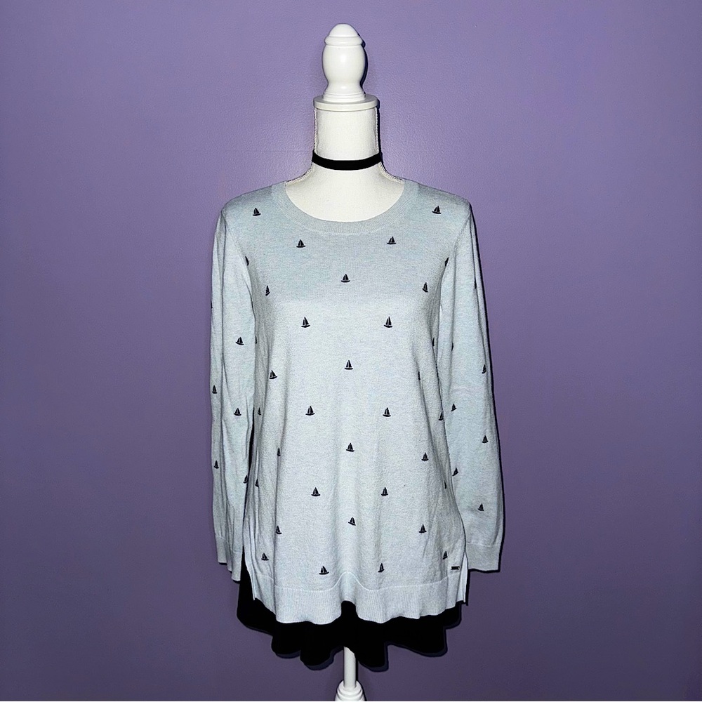 Tommy Hilfiger Blue Sailboat Long Sleeve Knit Top